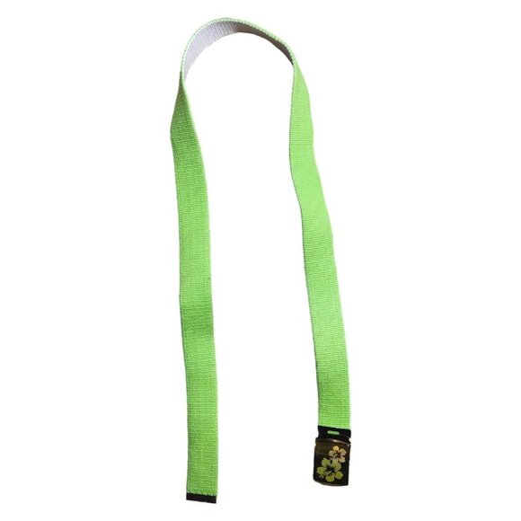 Y2K Bright Lime Green Brat Hibiscus Floral Adjustable Canvas Belt - Picture 3 of 3
